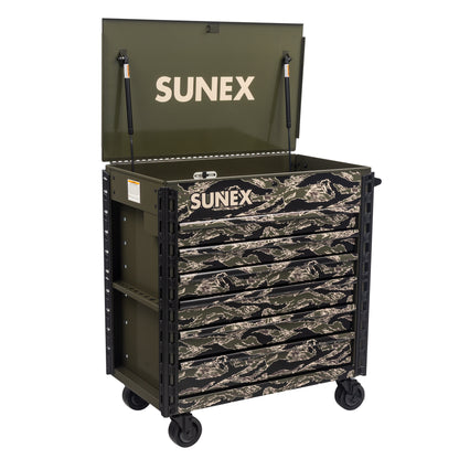 SHADOW TIGER CAMOUFLAGE – 39" 6 DRAWER PREMIUM SERVICE CART – OLIVE DRAB GREEN