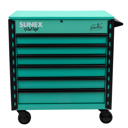 PIN-UP SERIES “GERTIE” – 39" 6 DRAWER PREMIUM SERVICE CART – ATOMIC ANGEL AQUA