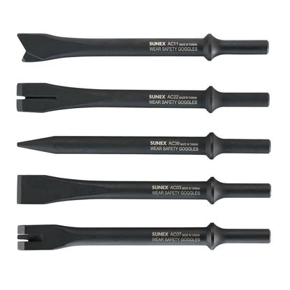 AIR HAMMER CHISEL 7” CUTTING 5 PIECE SET IN PORTABLE TOOL ROLL