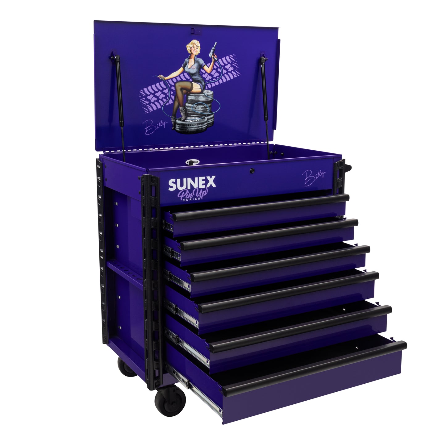 PIN-UP SERIES “BETTY” – 39" 6 DRAWER PREMIUM SERVICE CART – PIN-UP PLUM