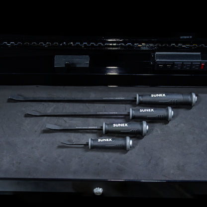 4 PIECE CURVED TIP PRY BAR SET WITH STRIKING CAPS (8", 12", 18", AND 24")