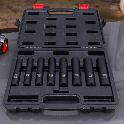 1/2" DRIVE SAE 6 POINT EXTRA DEEP 8-PIECE IMPACT SOCKET SET
