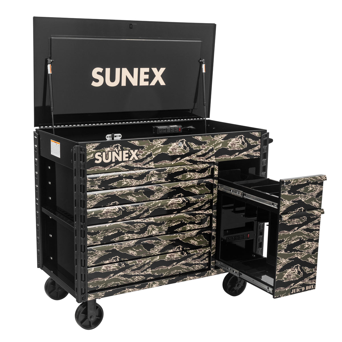 SHADOW TIGER CAMOUFLAGE - JUIC’D BOX 50" 7 DRAWER POWERED CART – BLACK