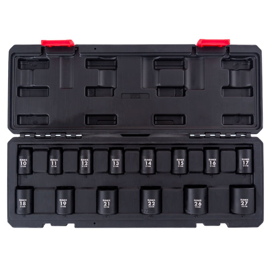 1/2" DRIVE METRIC 6 POINT STANDARD 14-PIECE IMPACT SOCKET SET