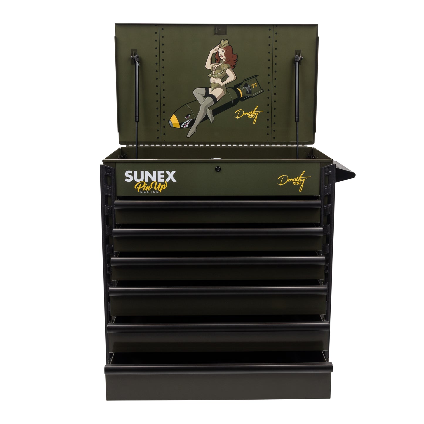 PIN-UP SERIES “DOROTHY” – 39" 6 DRAWER PREMIUM SERVICE CART – VICTORY VIXEN OD GREEN