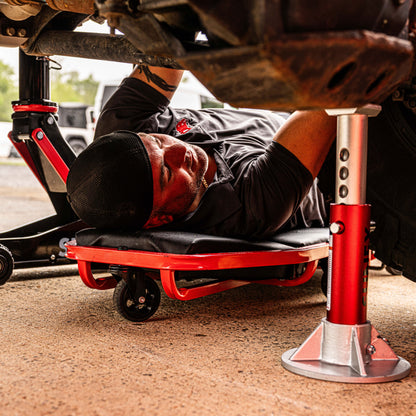 DELUXE CREEPER WITH ADJUSTABLE HEADREST - BLACK/RED