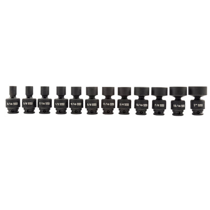 3/8" DRIVE SAE 12 POINT UNIVERSAL 12-PIECE IMPACT SOCKET SET