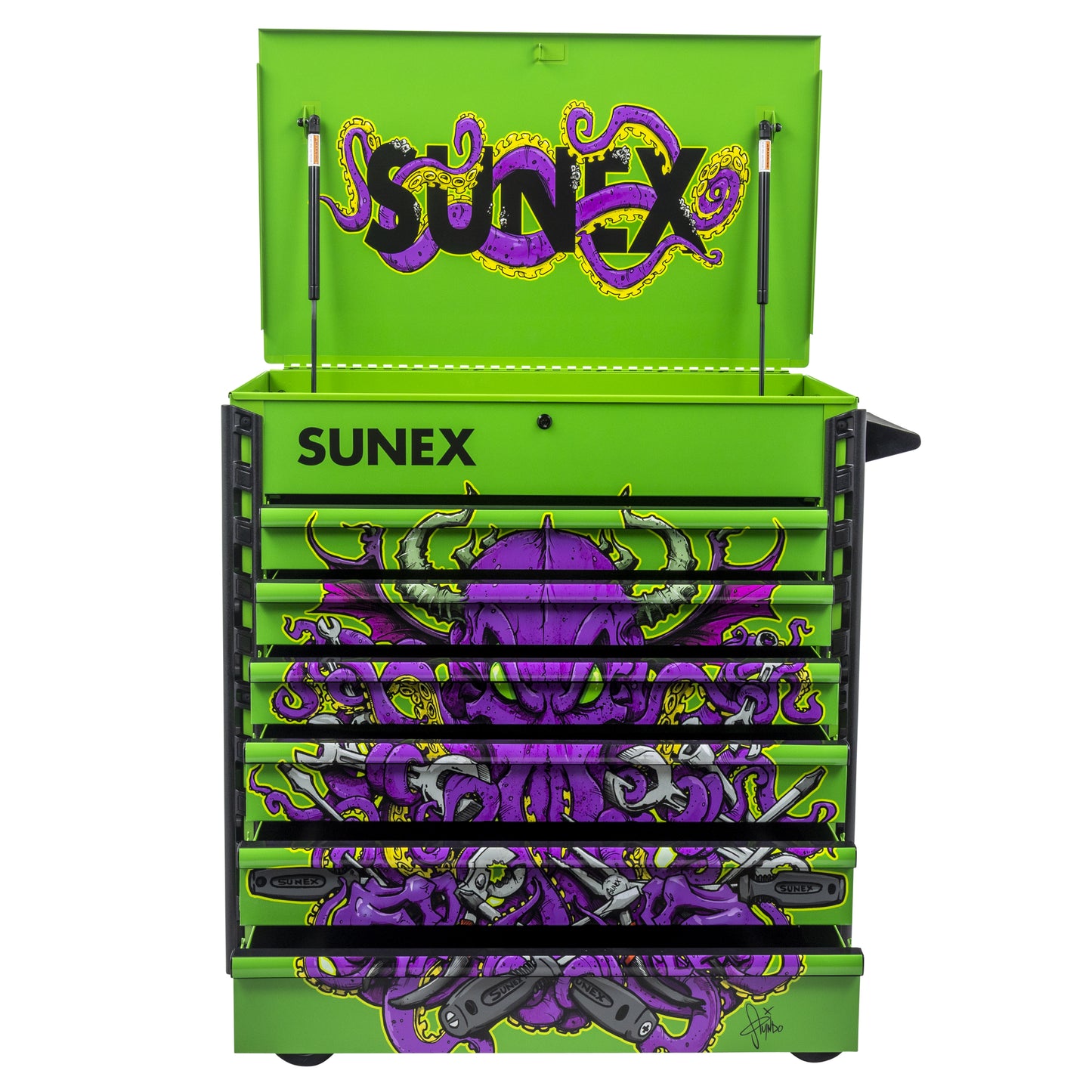TONY SQUINDO – CTOOLU – 39" 6 DRAWER PREMIUM SERVICE CART – LIME GREEN