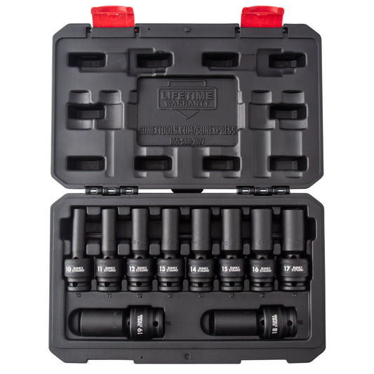 1/2" DRIVE METRIC 6 POINT DEEP UNIVERSAL 10-PIECE IMPACT SOCKET SET