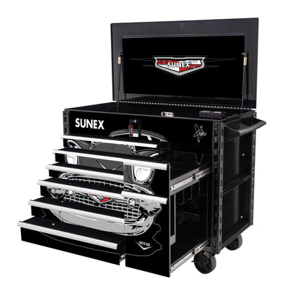 TONY SQUINDO “57 CHEVY” JUIC’D BOX 50” 7 DRAWER POWERED CART - BLACK