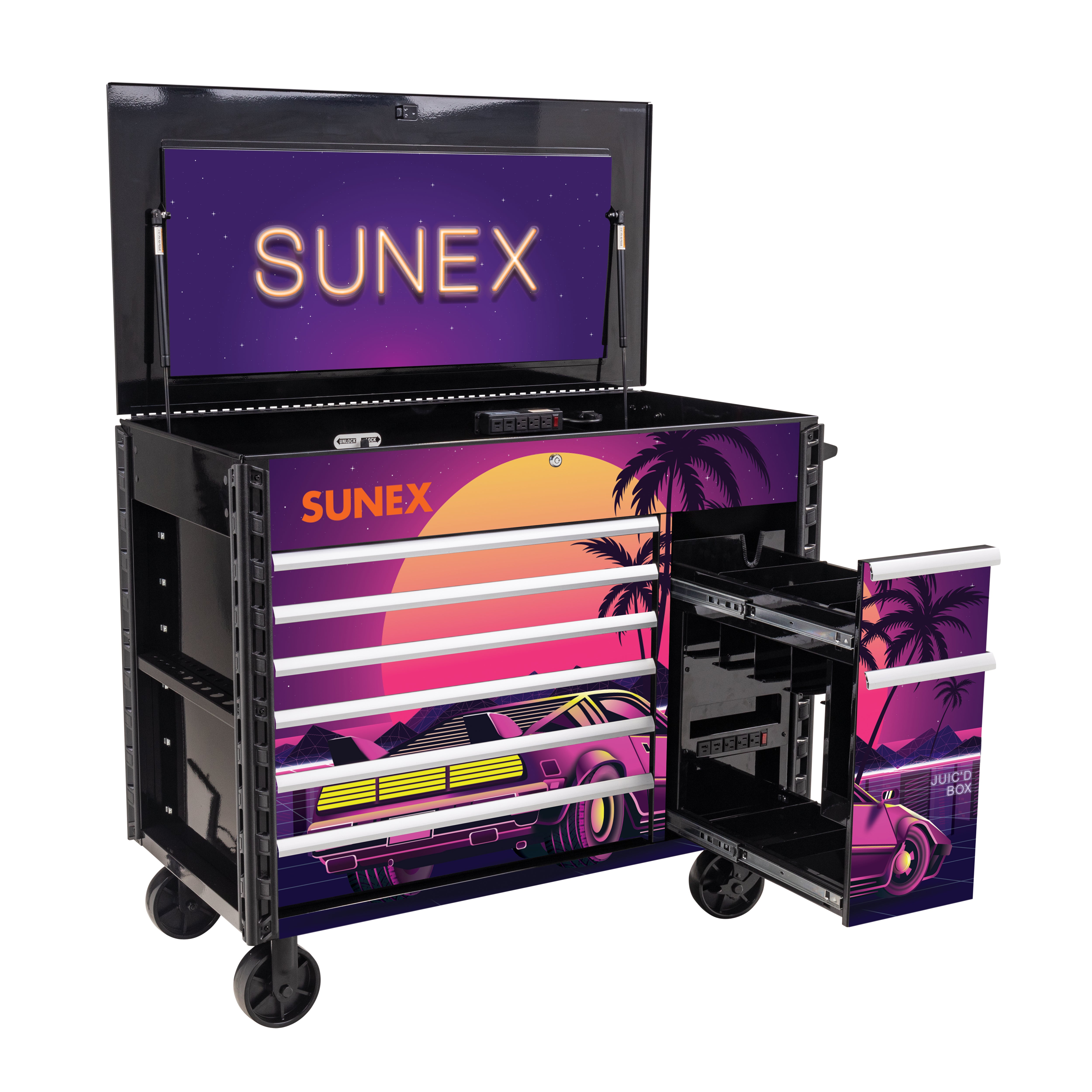 SUNEX Tools Juic'd BOX 50” 7 Drawer Powered Cart – 8065PCBKRETRO