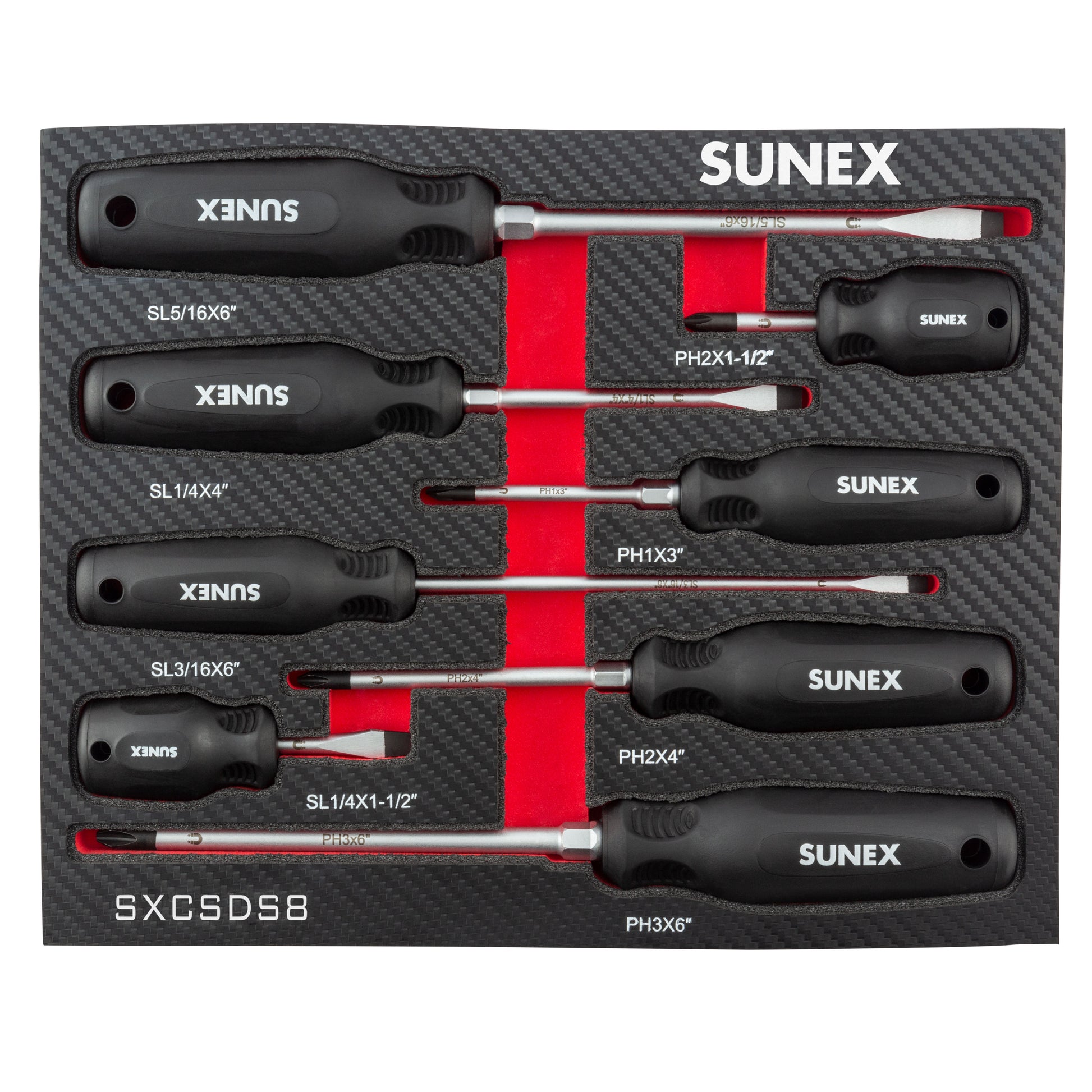 Phillips & Slotted Magnetic 8 Piece Screwdriver Set In Eva Foam SUNEX Tools Phillips & Slotted Magnetic 8 Piece Screwdriver Set In Eva Foam SUNEX Tools