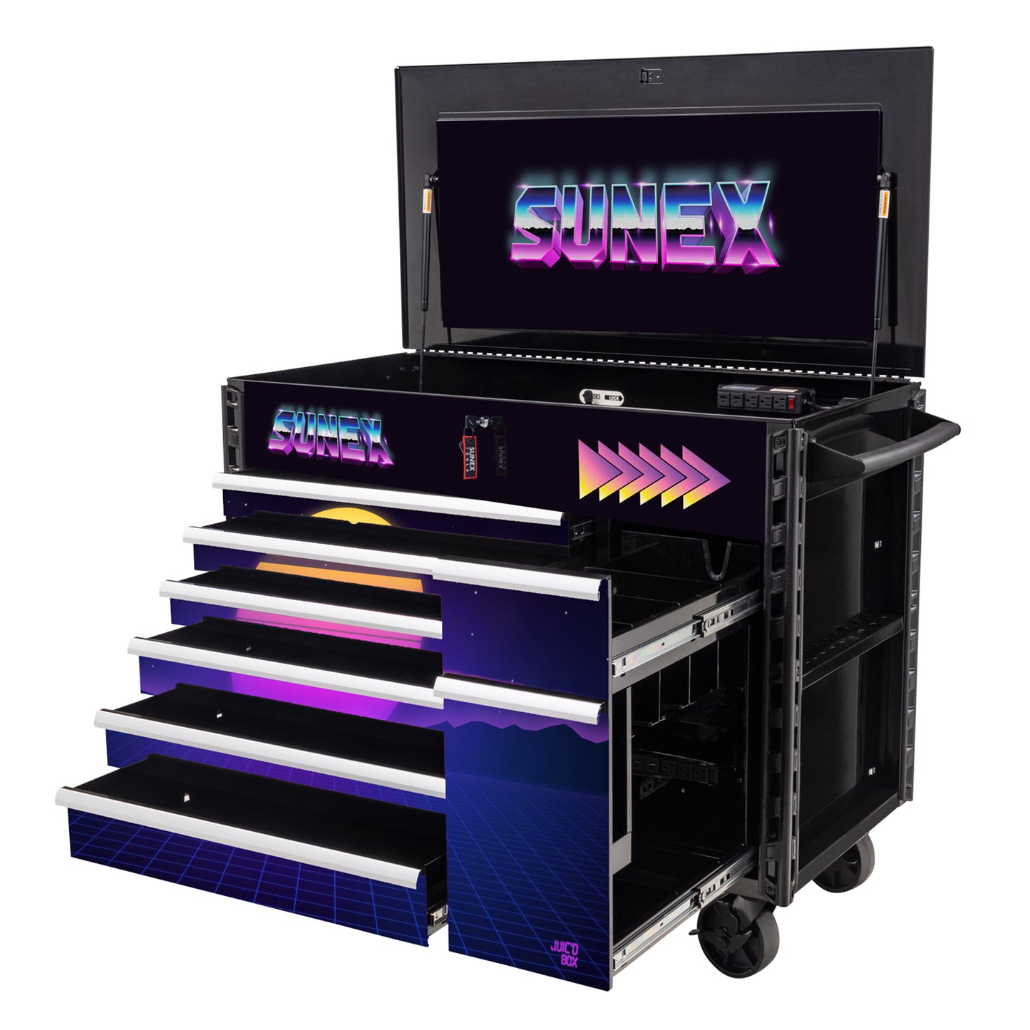 SYNTH DESIGNED JUIC’D BOX 50” 7 DRAWER POWERED CART - BLACK