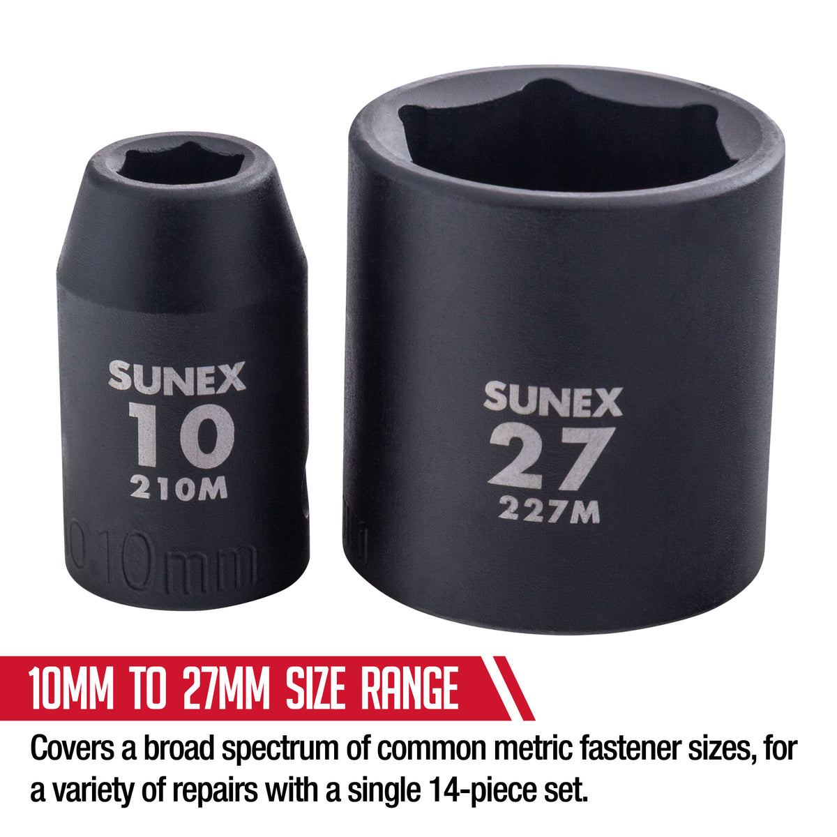 1/2" DRIVE METRIC 6 POINT STANDARD 14-PIECE IMPACT SOCKET SET
