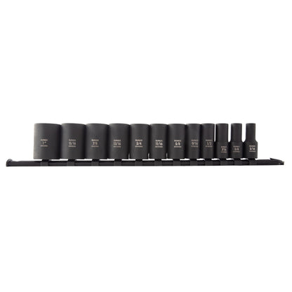 3/8" DRIVE SAE 12 POINT MID-DEPTH 12-PIECE IMPACT SOCKET SET