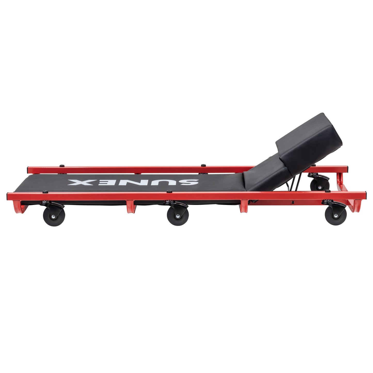 6 CASTER CREEPER WITH ADJUSTABLE HEADREST - BLACK/RED