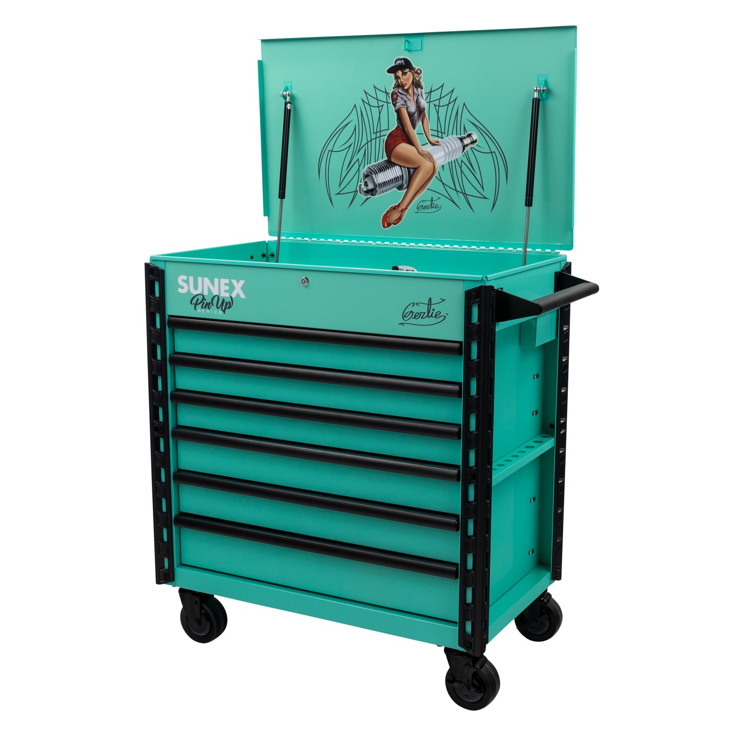 PIN-UP SERIES “GERTIE” – 39" 6 DRAWER PREMIUM SERVICE CART – ATOMIC ANGEL AQUA
