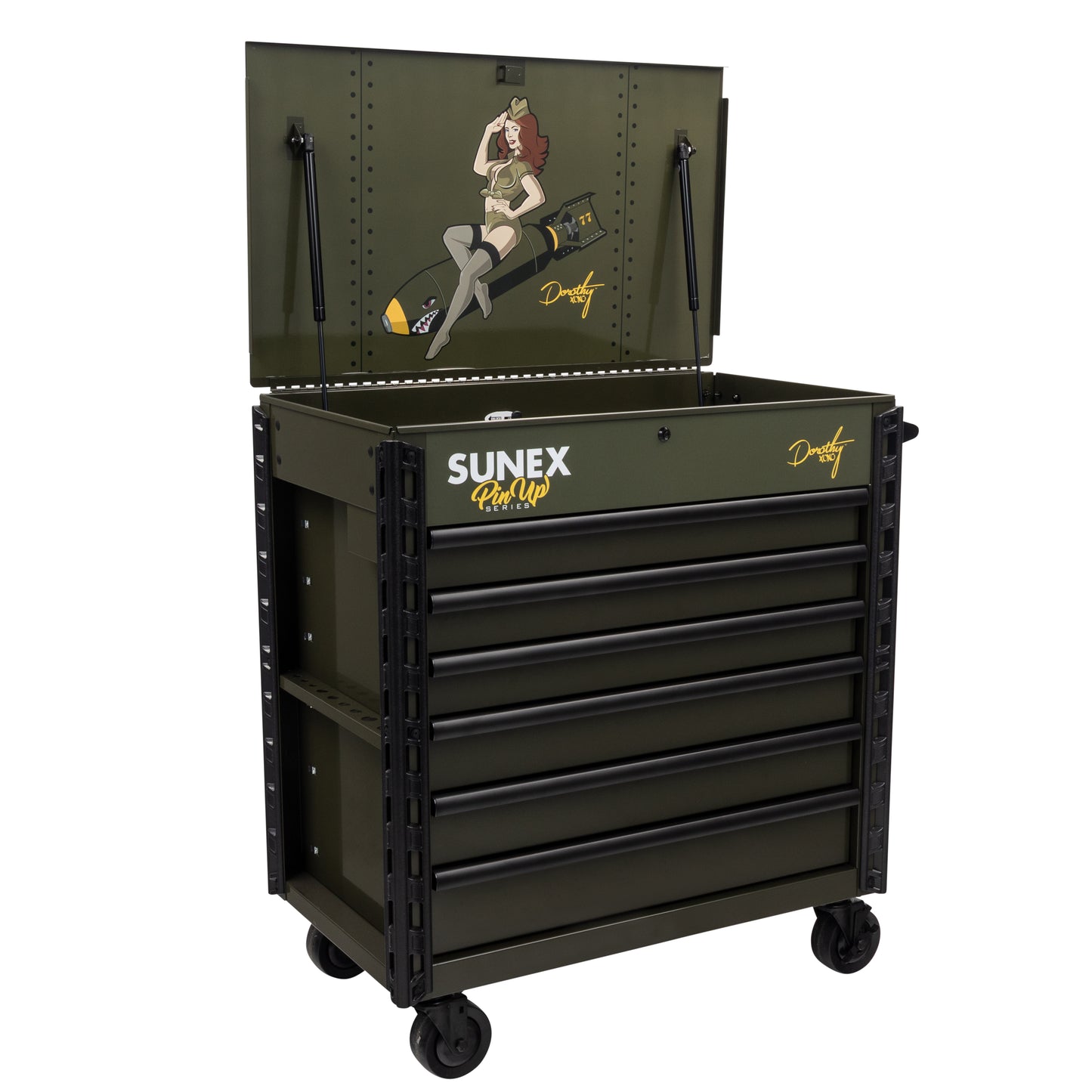 PIN-UP SERIES “DOROTHY” – 39" 6 DRAWER PREMIUM SERVICE CART – VICTORY VIXEN OD GREEN