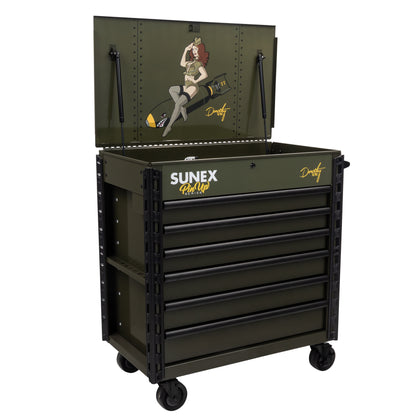 PIN-UP SERIES “DOROTHY” – 39" 6 DRAWER PREMIUM SERVICE CART – VICTORY VIXEN OD GREEN