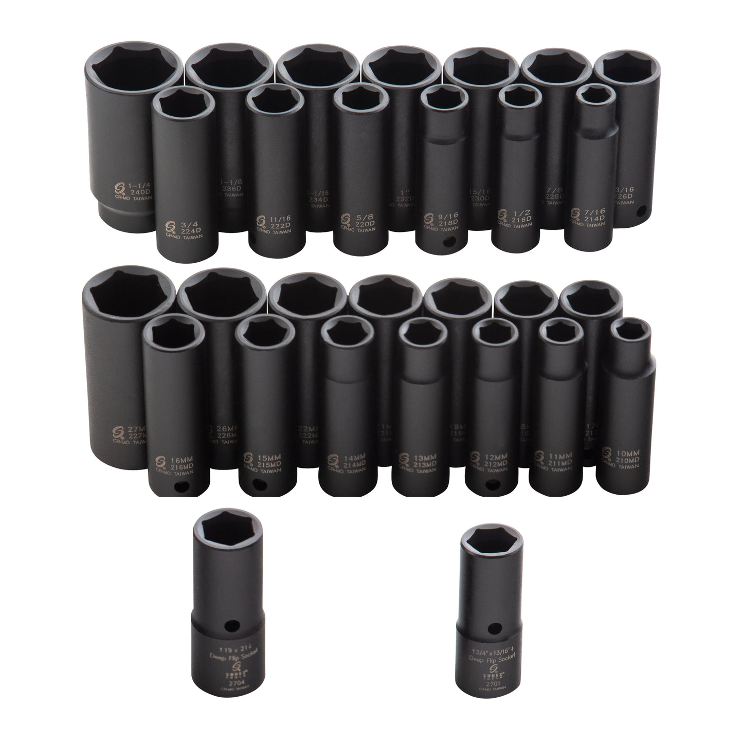 1/2" DRIVE SAE & METRIC 6 POINT DEEP 29-PIECE MASTER IMPACT SOCKET SET