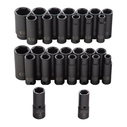 1/2" DRIVE SAE & METRIC 6 POINT DEEP 29-PIECE MASTER IMPACT SOCKET SET