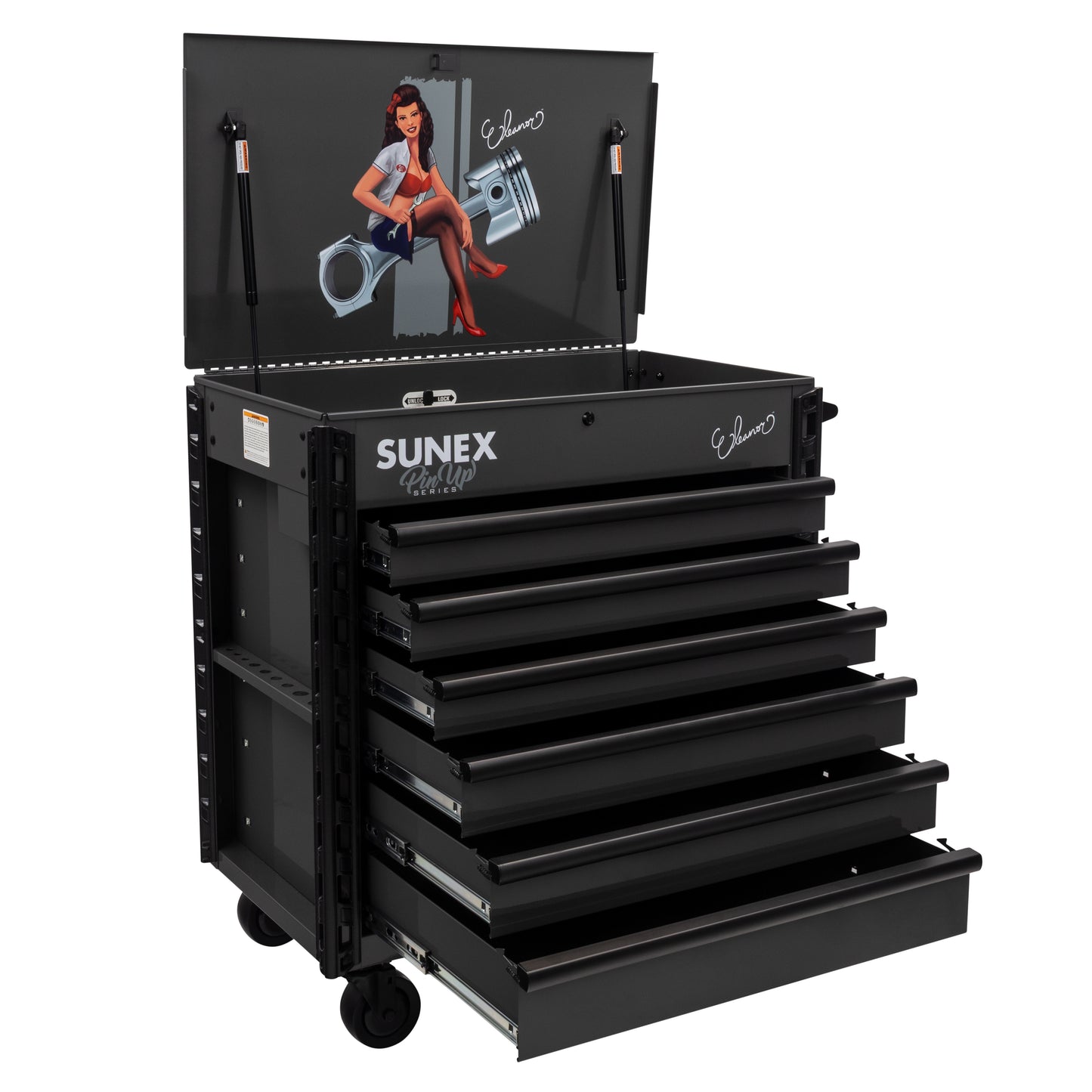 PIN-UP SERIES “ELEANOR” – 39" 6 DRAWER PREMIUM SERVICE CART – SIREN SMOKE