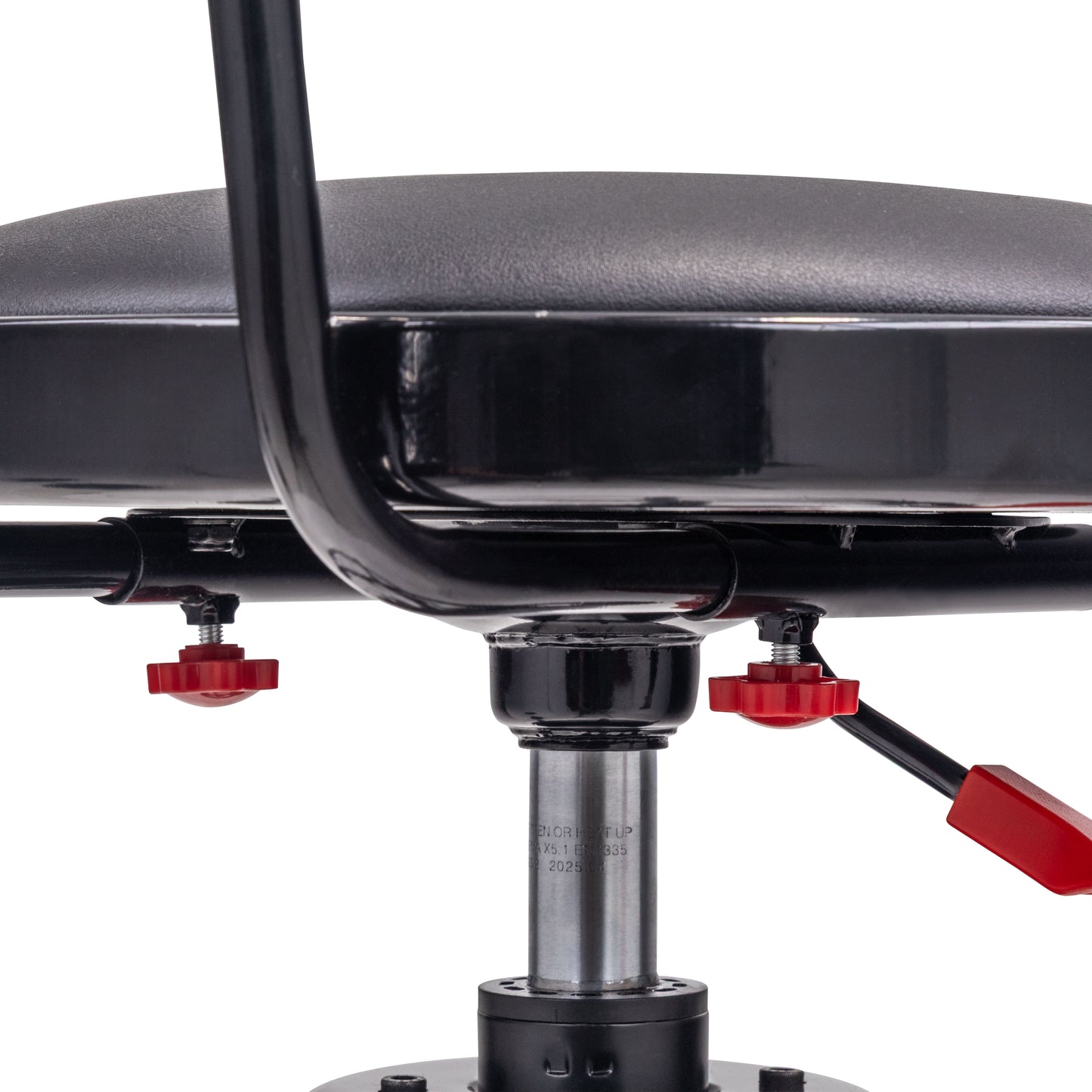 HYDRAULIC HEIGHT ADJUSTABLE SHOP STOOL WITH BACK (29" - 34" - BLACK/RED)