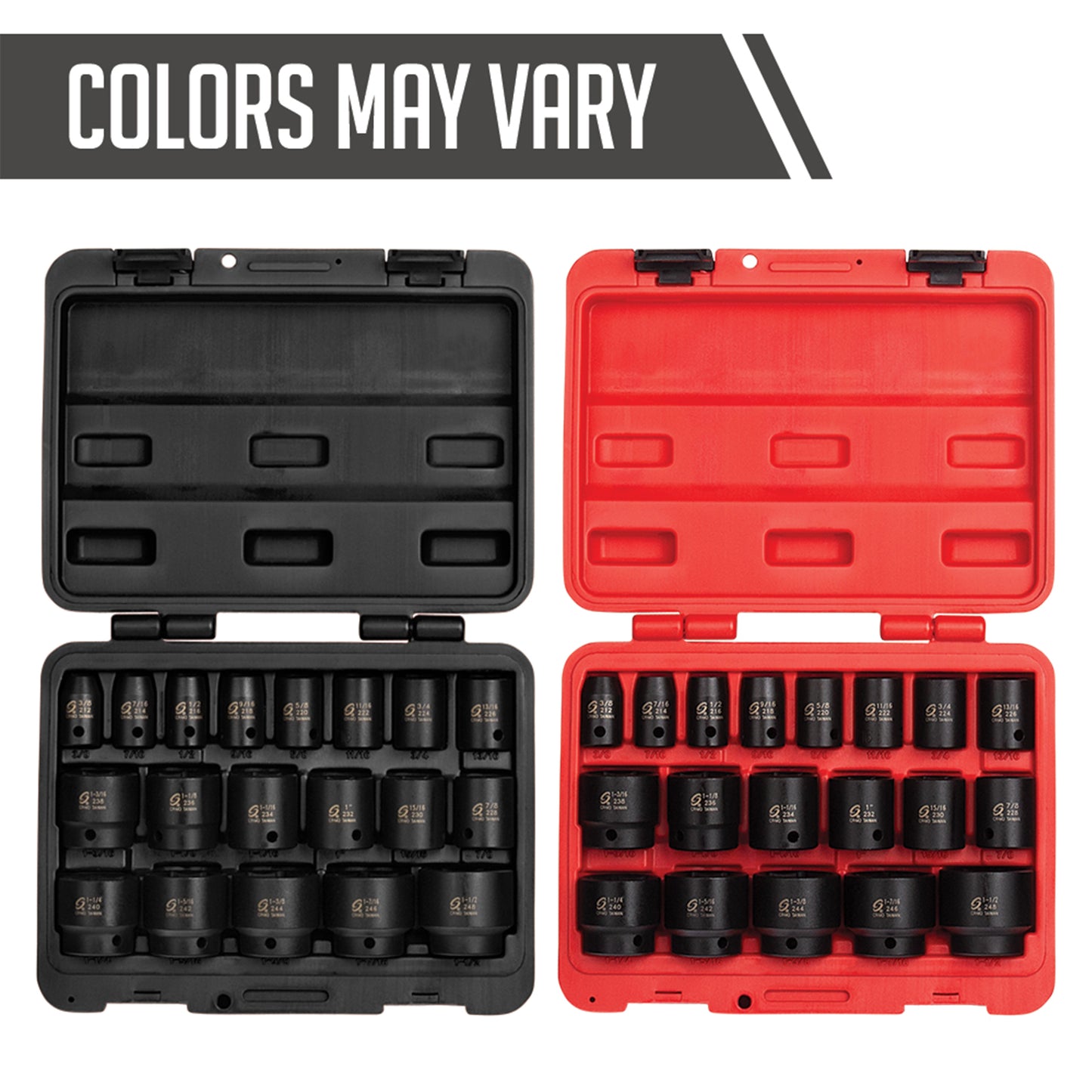 1/2" DRIVE SAE 6 POINT STANDARD 19-PIECE IMPACT SOCKET SET