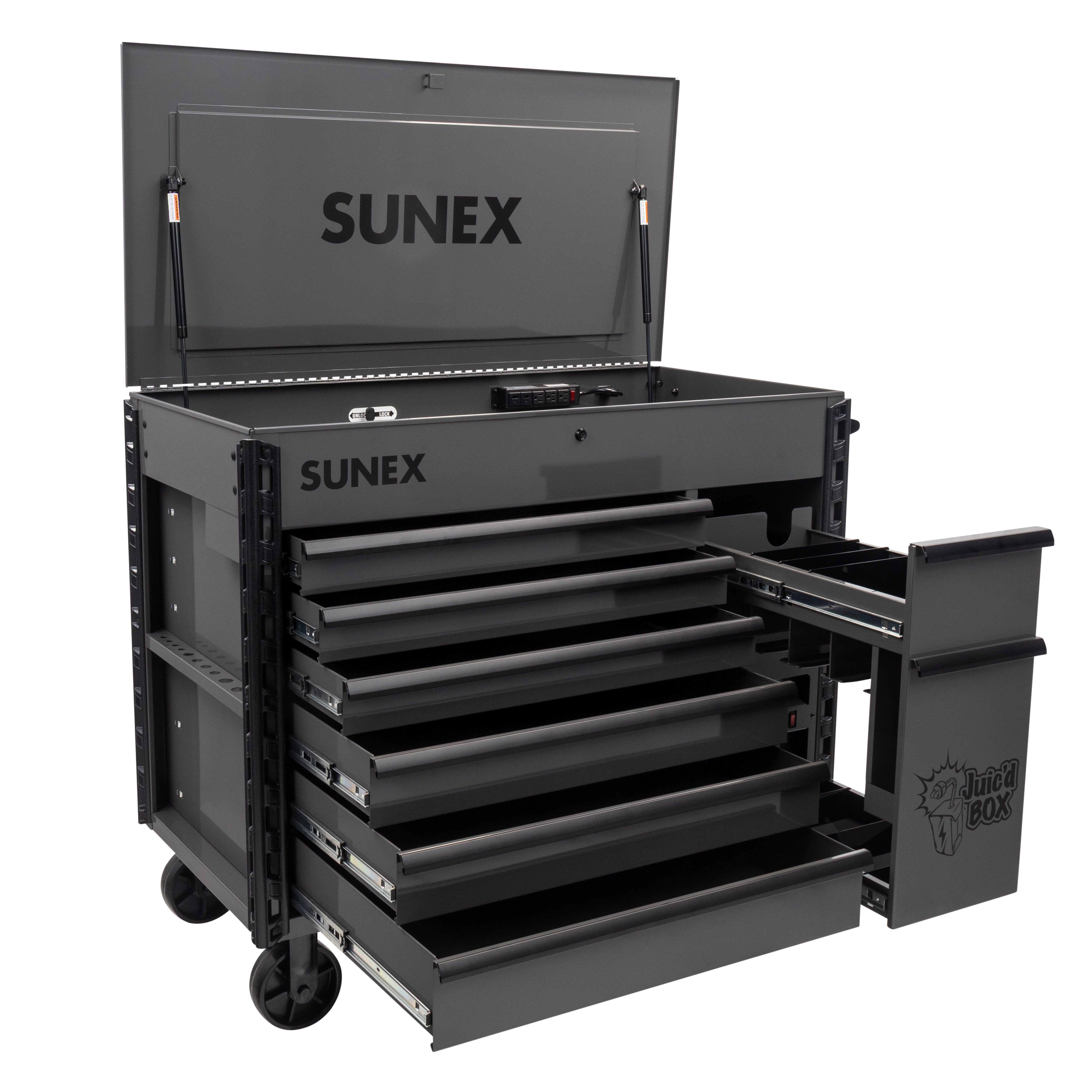 Juic'd BOX 50” 7 Drawer Powered Cart – GRAY – SUNEX Tools
