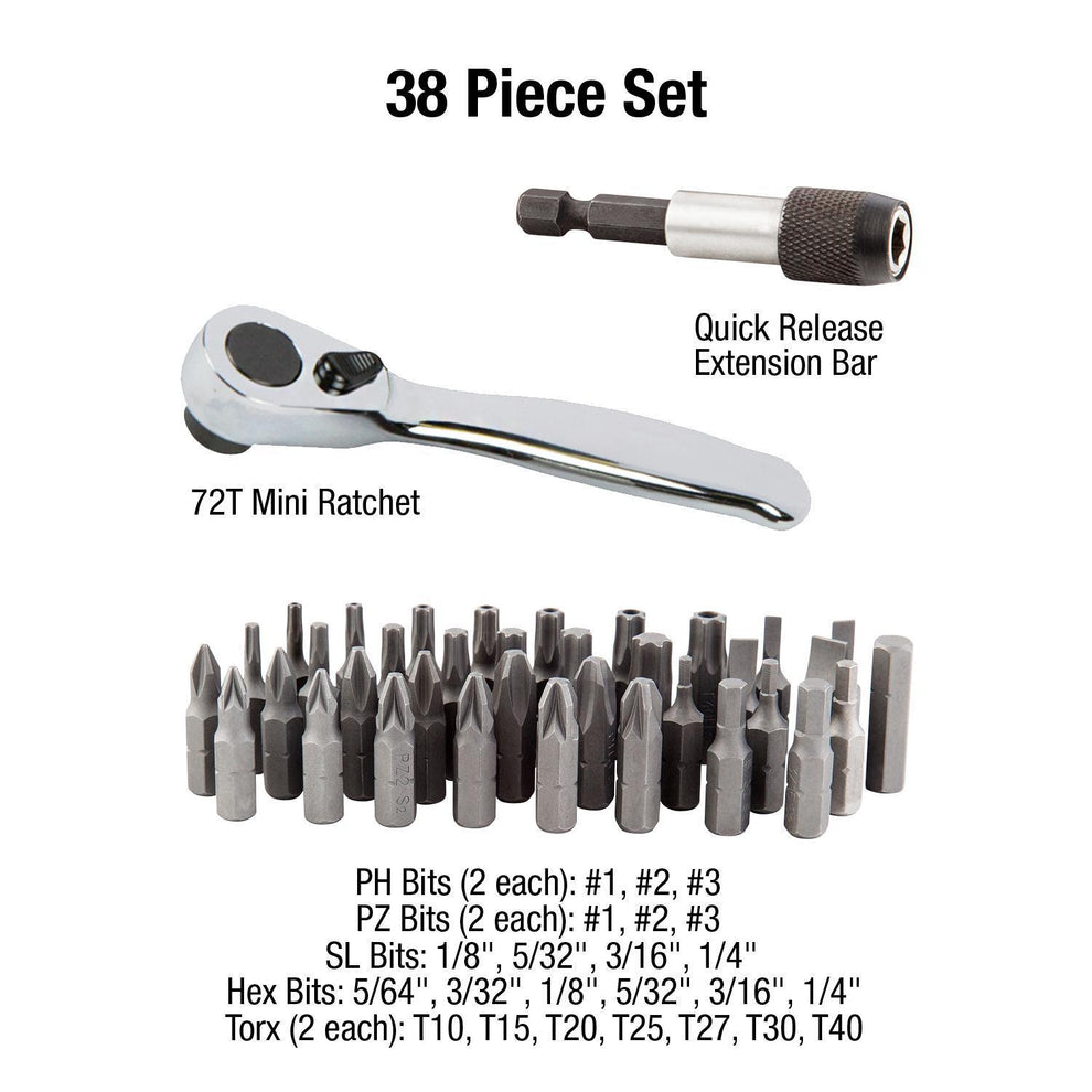 38 Pc. Mini Ratchet & Bit Set – SUNEX Tools