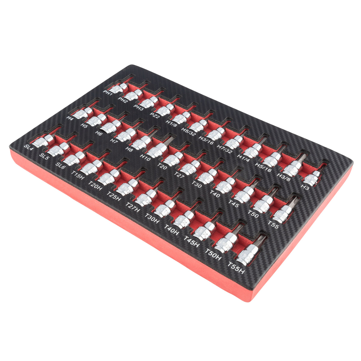 3/8" DRIVE SAE & METRIC HEX, TORX, TAMPERPROOF TORX, PHILLIPS, POZIDRIV & SLOTTED SET IN EVA FOAM