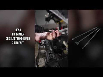 AIR HAMMER CHISEL 18” LONG-REACH 3 PIECE SET IN PORTABLE TOOL ROLL