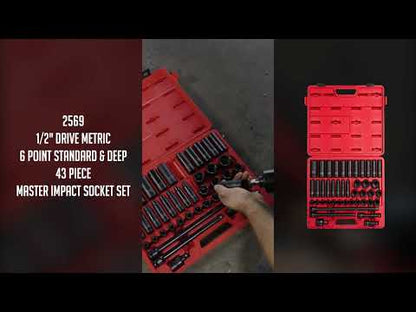 1/2" DRIVE METRIC 6 POINT STANDARD & DEEP 43-PIECE MASTER IMPACT SOCKET SET