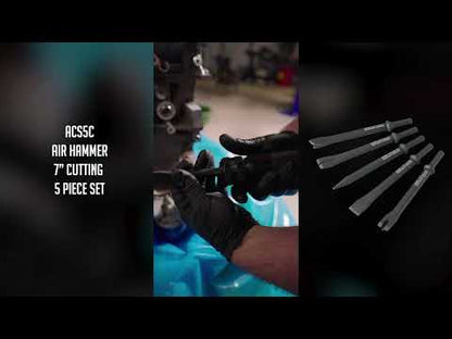 AIR HAMMER CHISEL 7” CUTTING 5 PIECE SET IN PORTABLE TOOL ROLL
