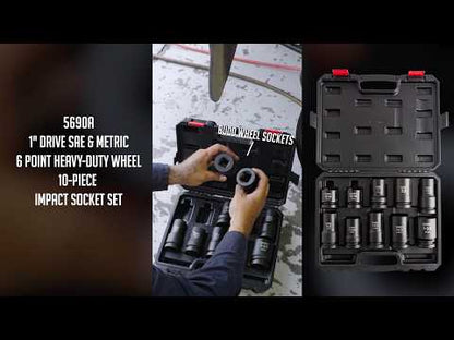 1" DRIVE SAE & METRIC 6 POINT HEAVY-DUTY WHEEL 10-PIECE IMPACT SOCKET SET