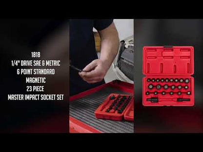 1/4" DRIVE SAE & METRIC 6 POINT STANDARD MAGNETIC 23-PIECE MASTER IMPACT SOCKET SET