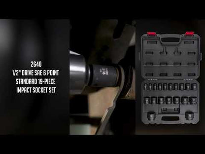 1/2" DRIVE SAE 6 POINT STANDARD 19-PIECE IMPACT SOCKET SET
