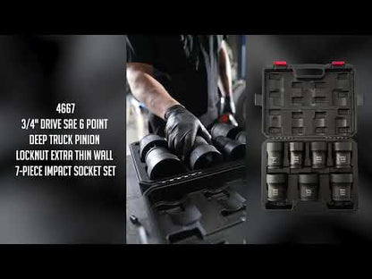 3/4" DRIVE SAE 6 POINT DEEP TRUCK PINION LOCKNUT EXTRA THIN WALL 7-PIECE IMPACT SOCKET SET