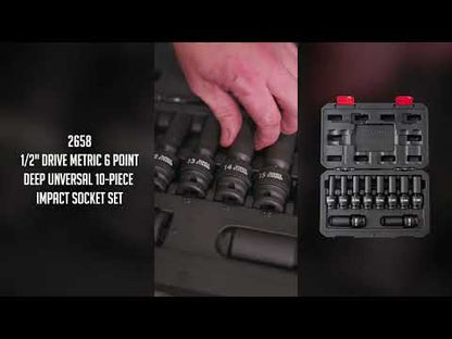 1/2" DRIVE METRIC 6 POINT DEEP UNIVERSAL 10-PIECE IMPACT SOCKET SET