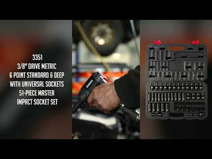 3/8" DRIVE METRIC 6 POINT STANDARD & DEEP WITH UNIVERSAL SOCKETS 51-PIECE MASTER IMPACT SOCKET SET