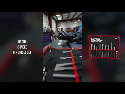 AIR HAMMER CHISEL STANDARD 10 PIECE SET IN PORTABLE TOOL ROLL