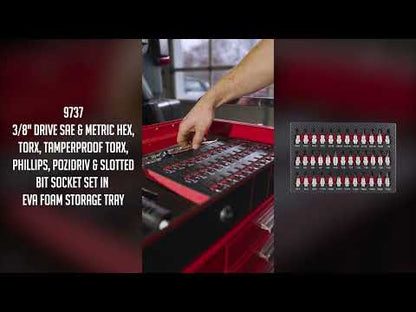 3/8” DRIVE SAE & METRIC HEX, TORX, TAMPERPROOF TORX, PHILLIPS, POZIDRIV & SLOTTED SET IN EVA FOAM