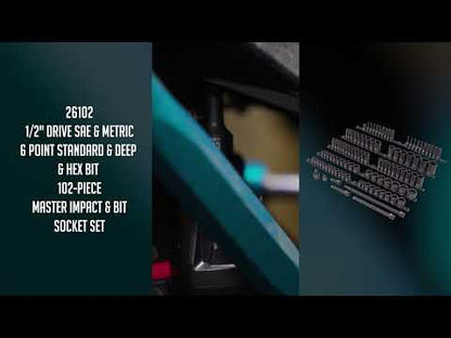 1/2" DRIVE SAE & METRIC 6 POINT STANDARD & DEEP & HEX BIT 102-PIECE MASTER IMPACT & BIT SOCKET SET