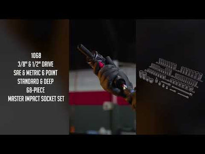 3/8" & 1/2" DRIVE SAE & METRIC 6 POINT STANDARD & DEEP 68-PIECE MASTER IMPACT SOCKET SET