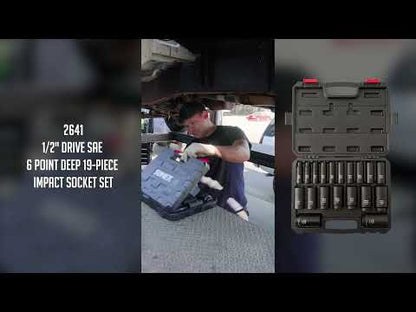 1/2" DRIVE SAE 6 POINT DEEP 19-PIECE IMPACT SOCKET SET