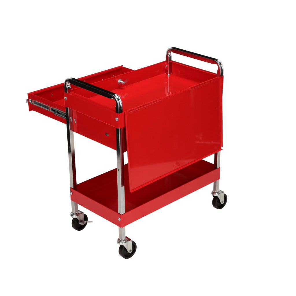 Service Cart with Locking Top and Locking Drawer- Red