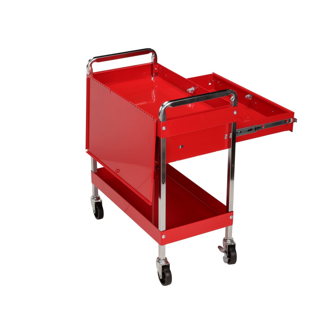 Red Sunex 8013A Service Cart with Locking Top and Locking Drawer 