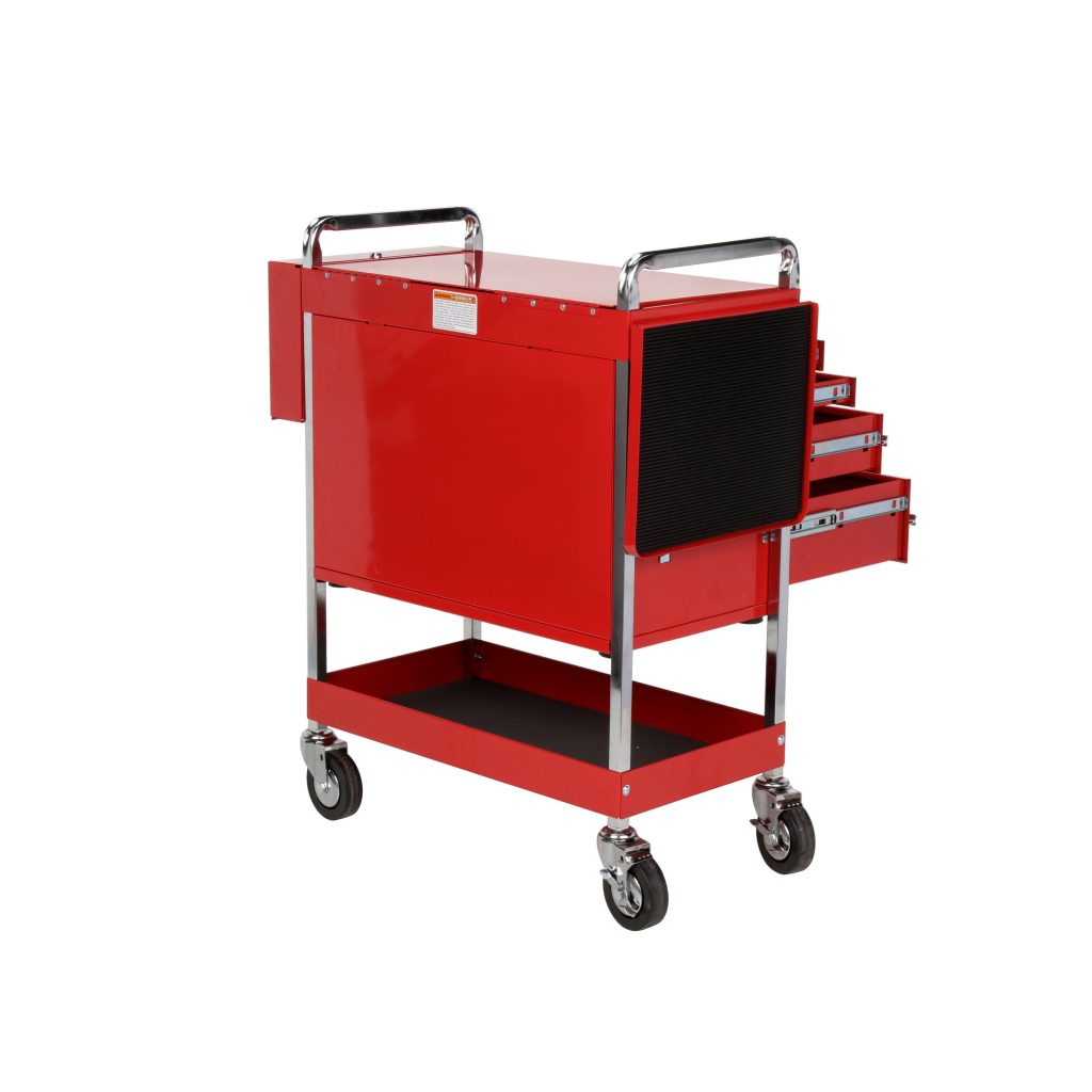 Service Cart with Locking Top and Locking Drawer- Red