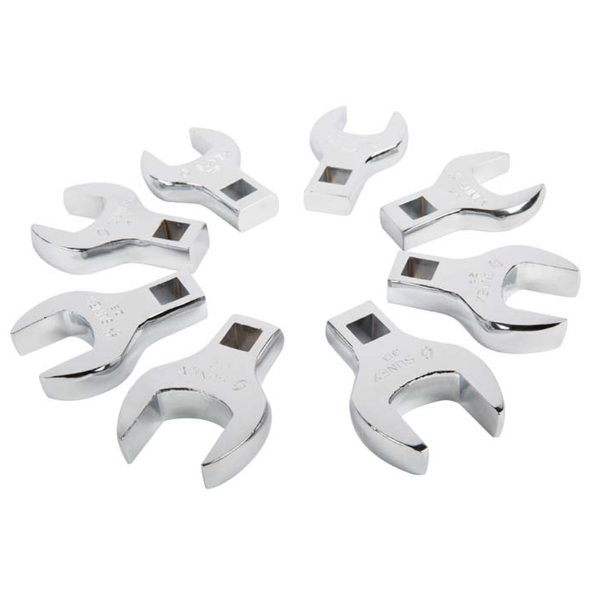 1/2" Dr. 8 Pc. Fully Polished Metric Jumbo Straight Crowfoot Wrench Set