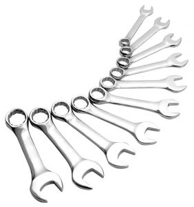 10 Pc. Fully Polished Metric Stubby Combination Wrench Set